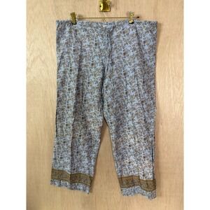 Zoey Blue Floral Flowy Rayon Pants Women Small Wide Leg Boho 2166